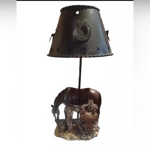 Western Ceramic Porcelain Accent Tealite Lamp Horse Drinking Water